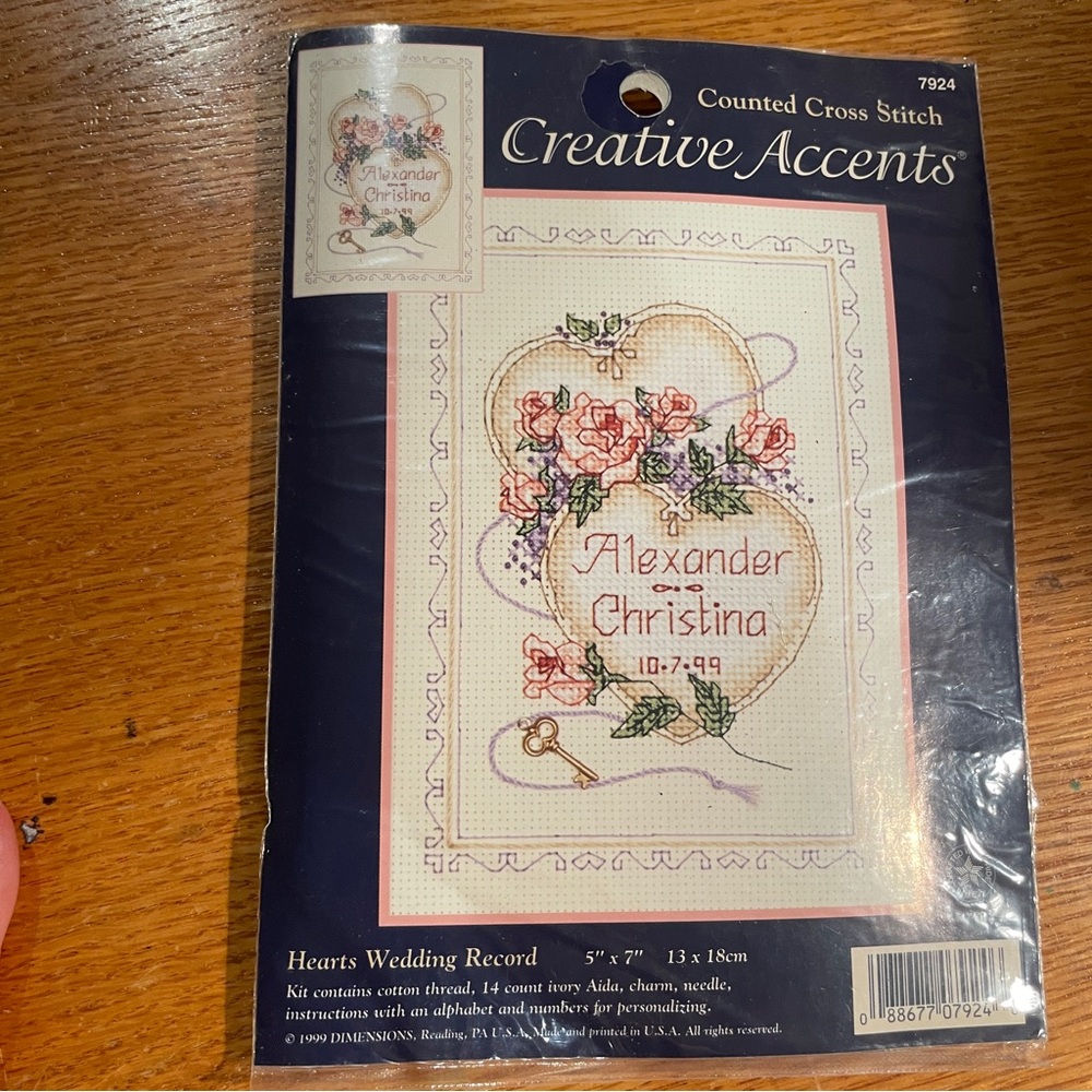Vintage Creative Accents Cross Stitch Kit - Hearts Wedding Record New Old Stock